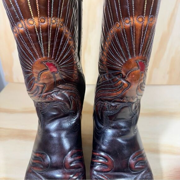 Vintage Texas Brand Brown Leather Stitched Peacock Cowboy Boots Men’s Size 9.5 D - Picture 5 of 12